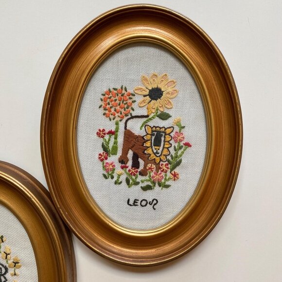 Embroidered Zodiac Horoscope Framed Wall Art Taurus Cancer Leo - Picture 4 of 6